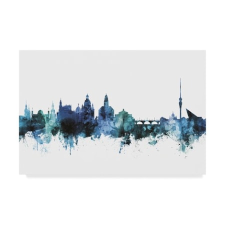 Michael Tompsett 'Dresden Germany Blue Teal Skyline' Canvas Art,22x32